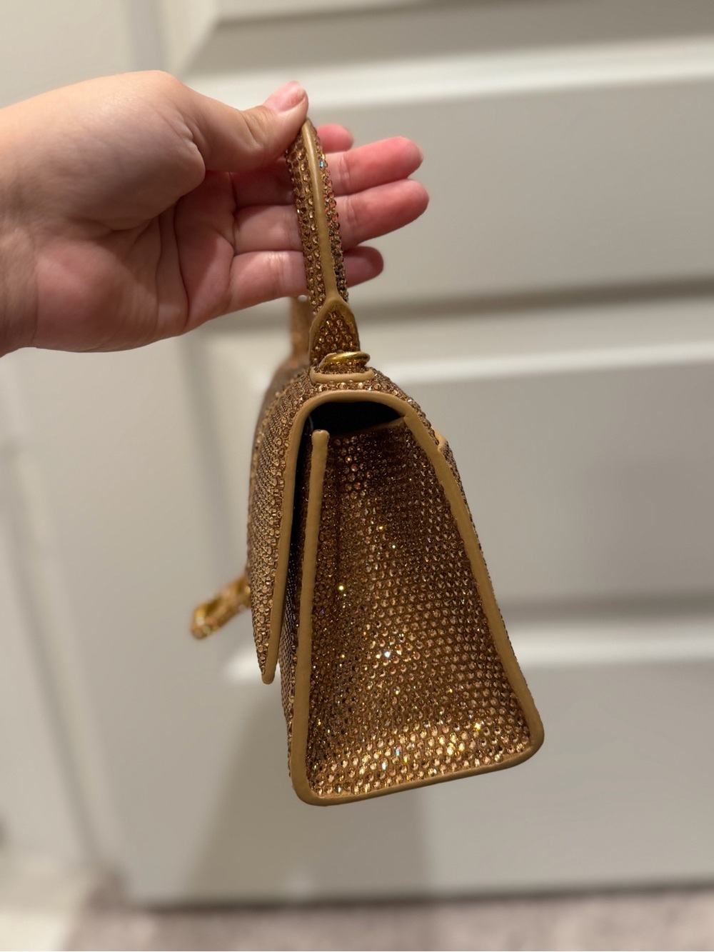 Balenciaga Gold/Brown Leather XS Crystal Hourglass Top Handle Bag new - Picture 7 of 12
